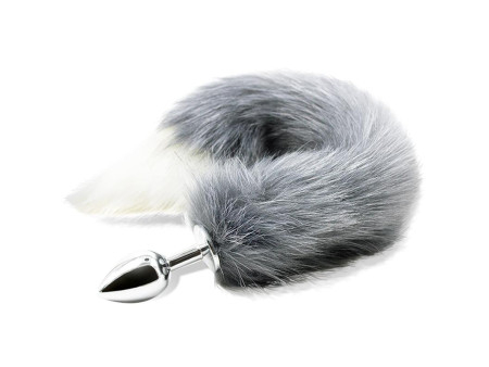 Plug Anal con Cola de Zorro Gris y Blanco