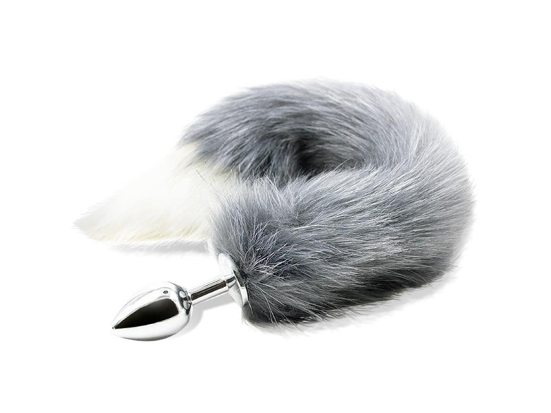 Plug Anal con Cola de Zorro Gris y Blanco