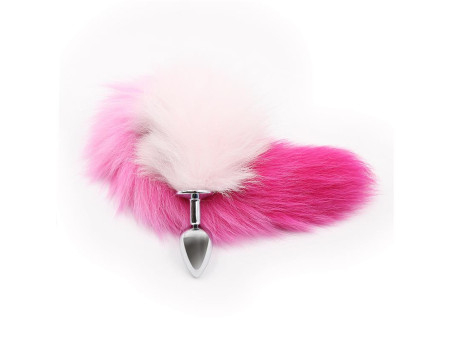 Plug Anal con Cola de Zorro Rosa y Blanca Talla S