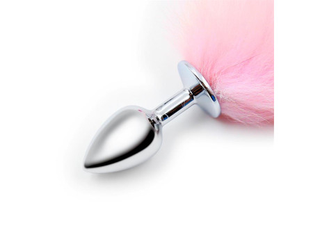 Plug Anal con Cola de Zorro Rosa y Blanca Talla S