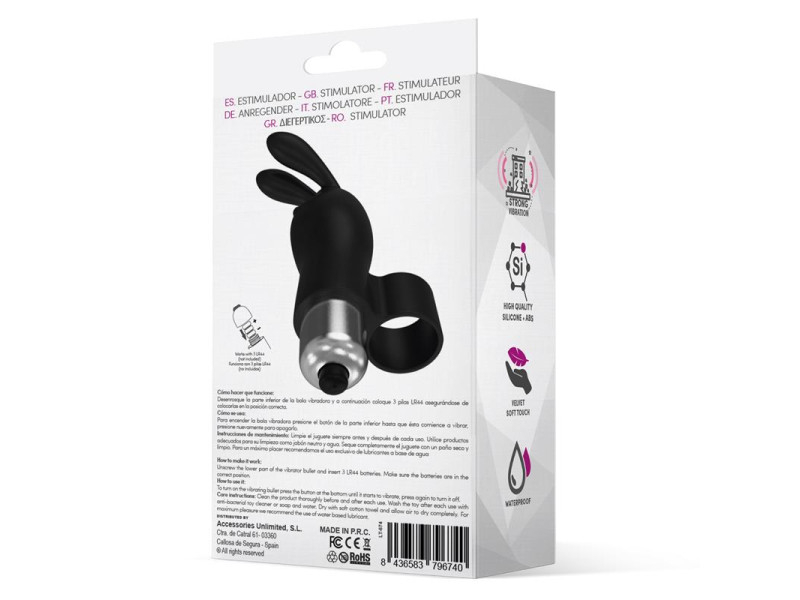 Fingyhop Bala Vibradora con Conejito Siicona Negro