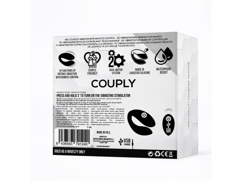 Couply Juguete para Parejas con Control Remoto USB Unibody Silicona Liquida