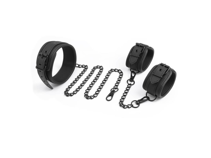 Set de Collar y Esposas para Munecas Cuero Vegano