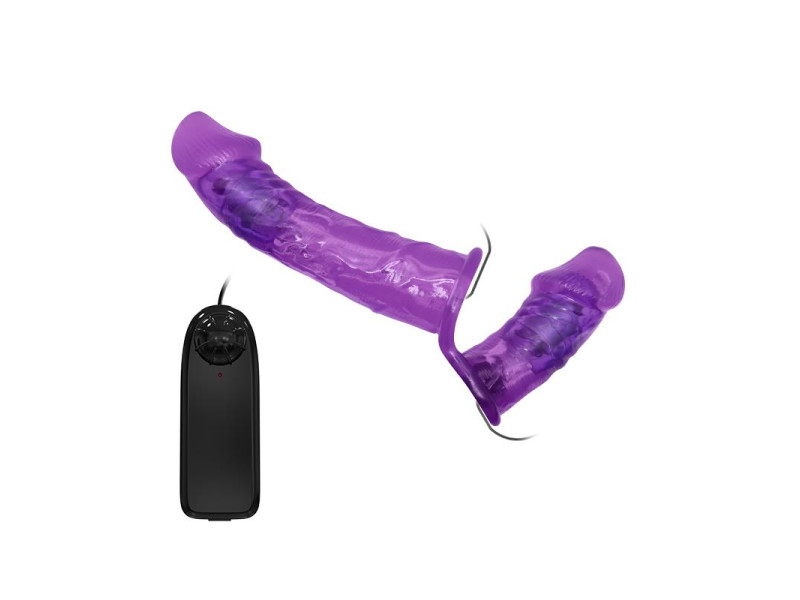 Arnes con Dildo Doble y Vibracion Purpura