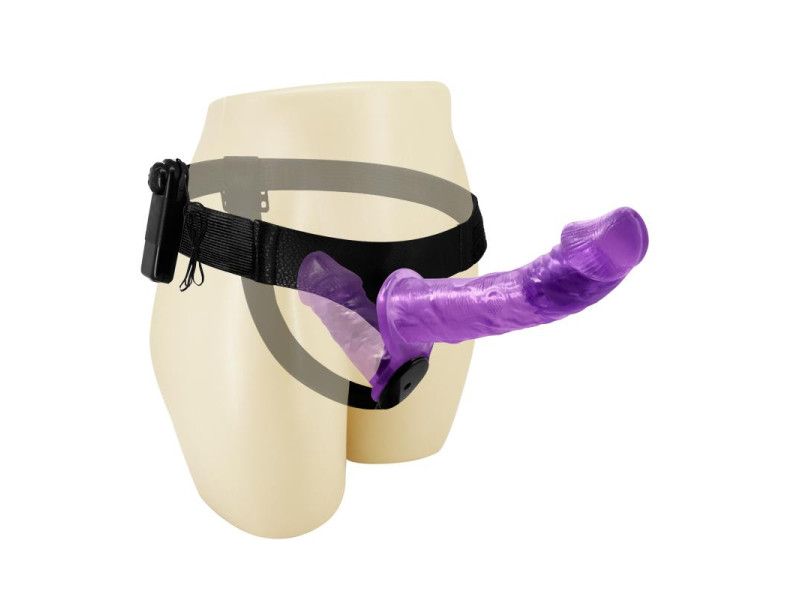 Arnes con Dildo Doble y Vibracion Purpura