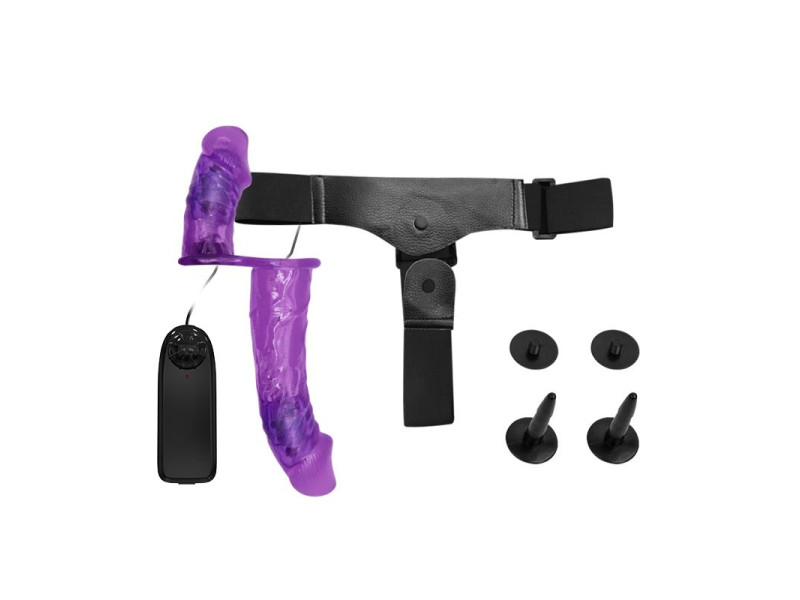 Arnes con Dildo Doble y Vibracion Purpura