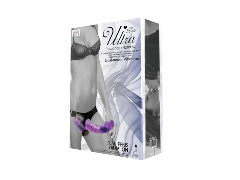 Arnes con Dildo Doble y Vibracion Purpura