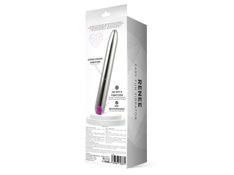 Renee Vibrador 10 Funciones 185 cm USB Plata