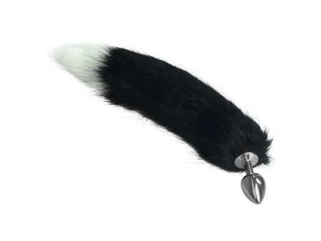 Plug Anal de Metal con Cola Blanco y Negro Talla L