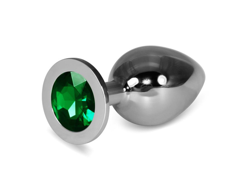 Plug Anal Metal RoseBud Classic con Joya Verde Talla L Plug Anal Metal RoseBud Classic con Joya Verde Talla L