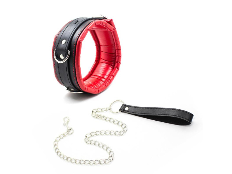 Collar con Correa de Metal e Interior Acolchado Negro Rojo