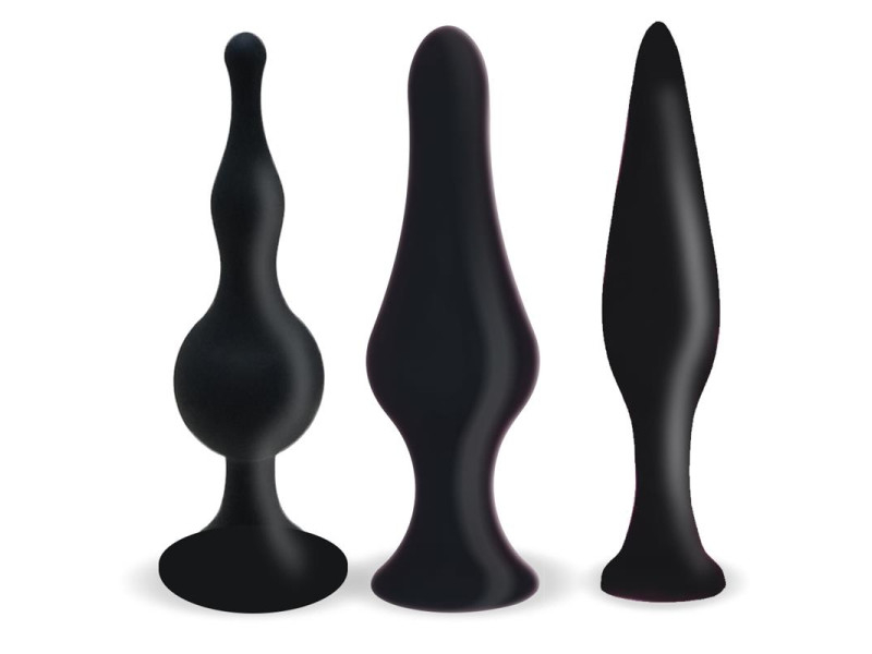 Set 3 Plugs Anal Silicona Negro
