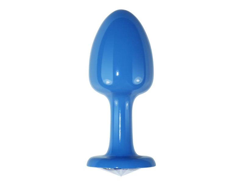 Plug Anal de Metal Azul Rosebud con Joya Transparente