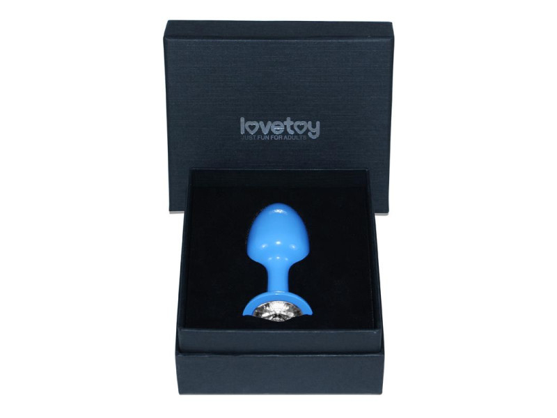 Plug Anal de Metal Azul Rosebud con Joya Transparente
