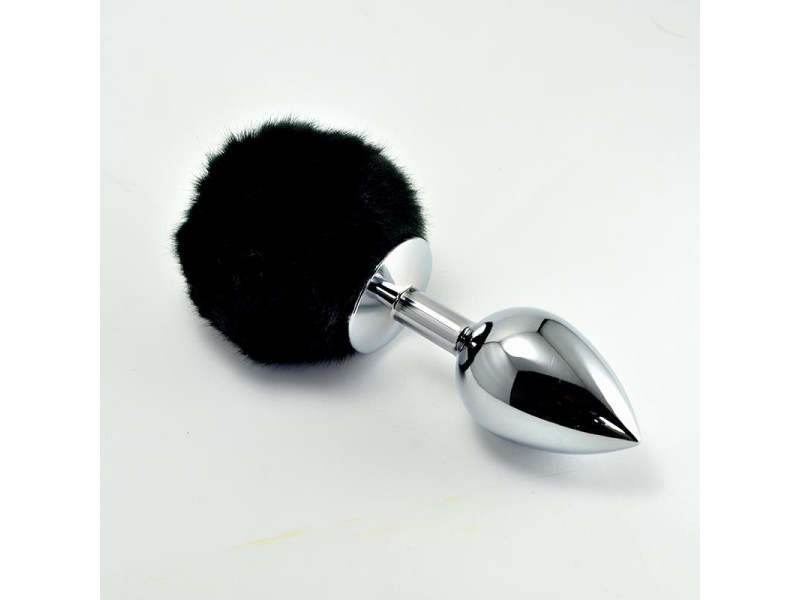 Plug Anal de Metal con Pompon Negro Talla L