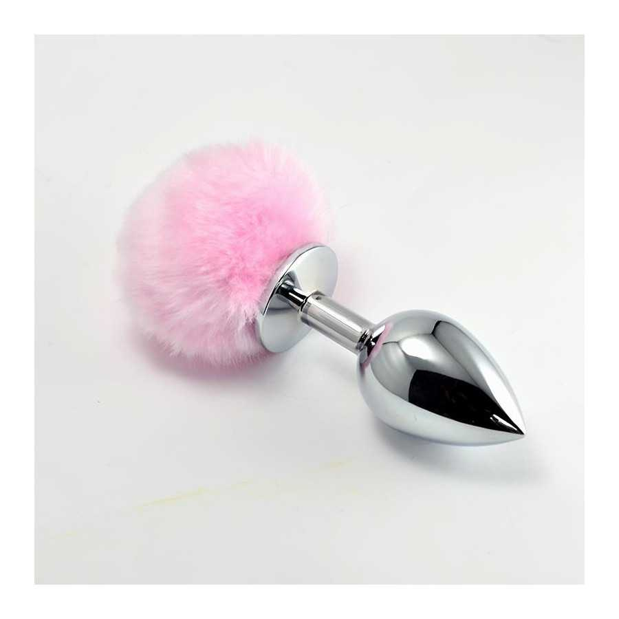 Plug Anal de Metal con Pompon Rosa Talla S