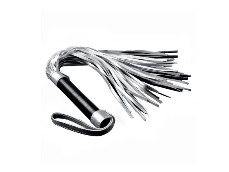 Flogger Cuero Sintetico Plateado y Negro