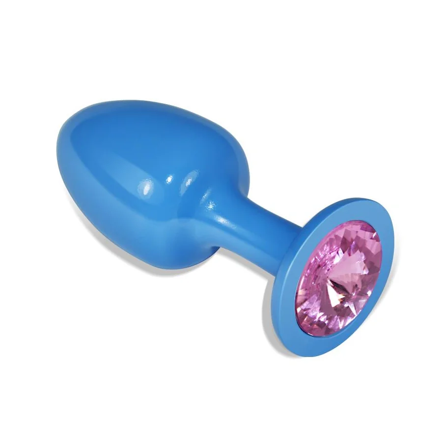 Plug Anal de Metal Azul Rosebud con Joya Rosa Plug Anal de Metal Azul Rosebud con Joya Rosa
