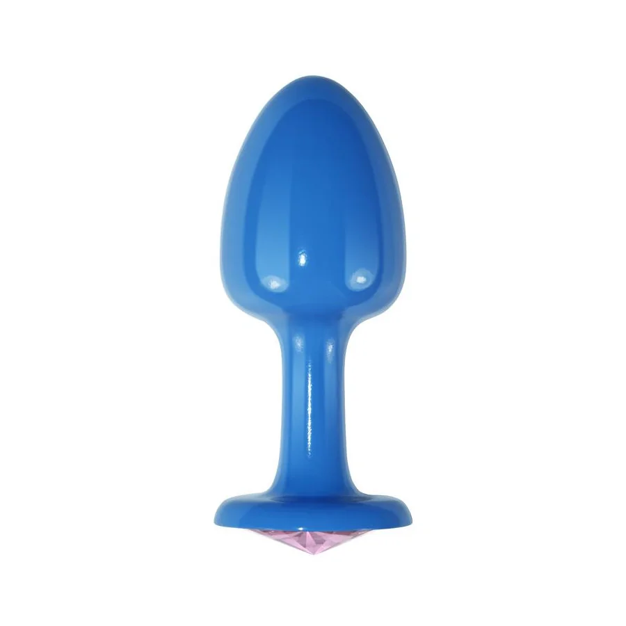 Plug Anal de Metal Azul Rosebud con Joya Rosa