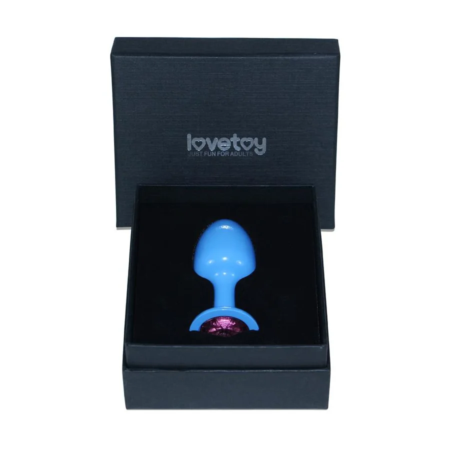 Plug Anal de Metal Azul Rosebud con Joya Rosa