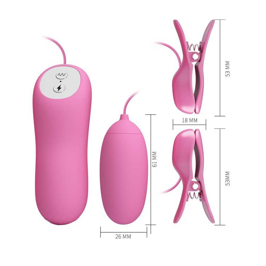 Pinzas para Pezones y Huevo Vibrador con Electro shock