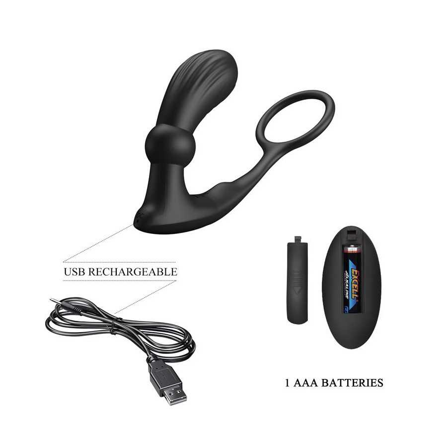 Warren Plug Anal y Anillo para el Pene con Vibracion y Pulsacion a Control Remoto