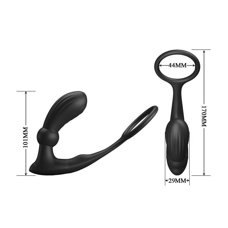 Warren Plug Anal y Anillo para el Pene con Vibracion y Pulsacion a Control Remoto