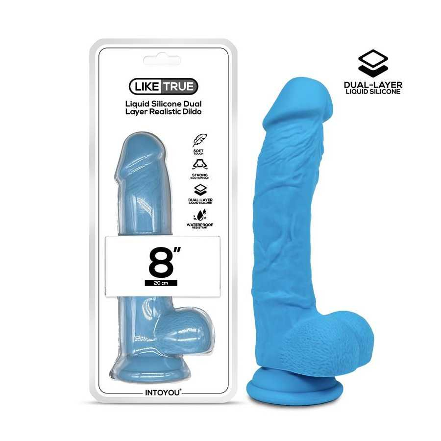 Dildo Realista Silicona Liquida Dual Layer 8 Azul