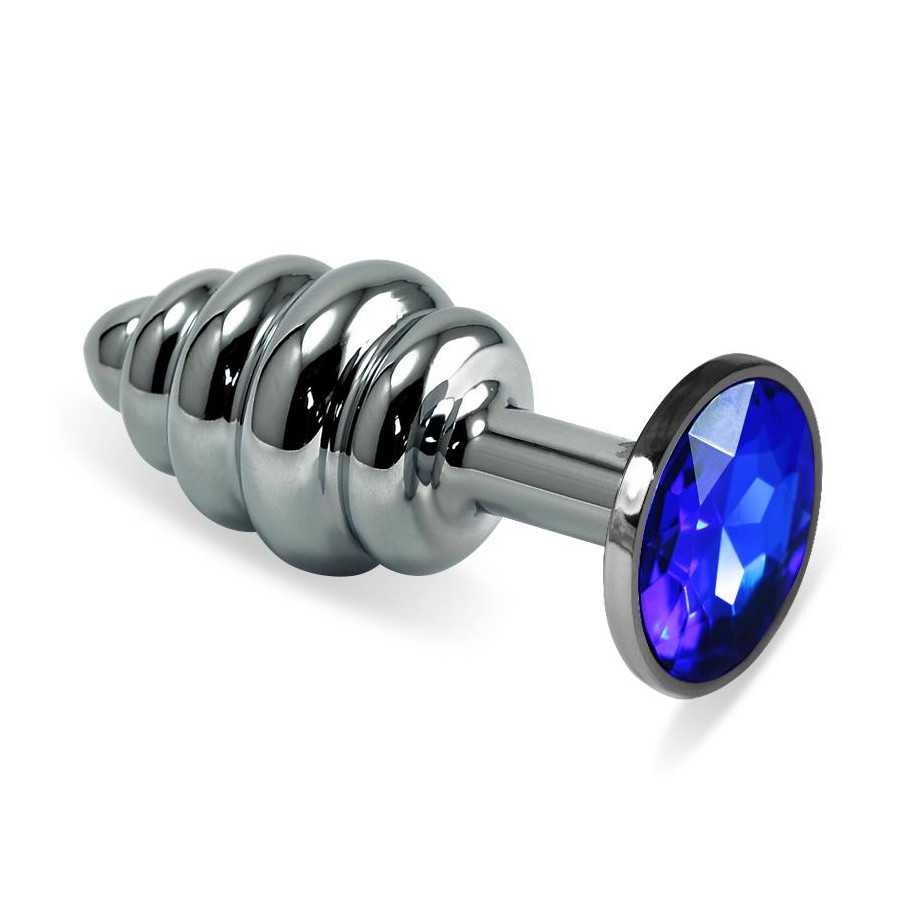 Plug Anal en Espiral Rosebud con Joya Azul Oscuro