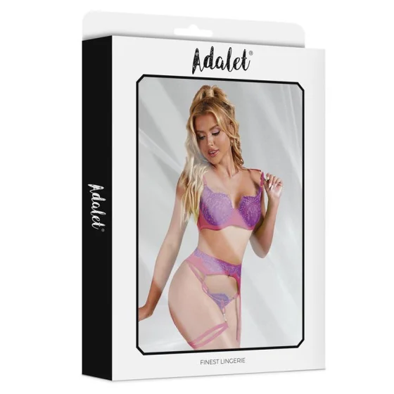 Stella Set Sujetador Tanga Liguero y Liga Purpura y Rosa