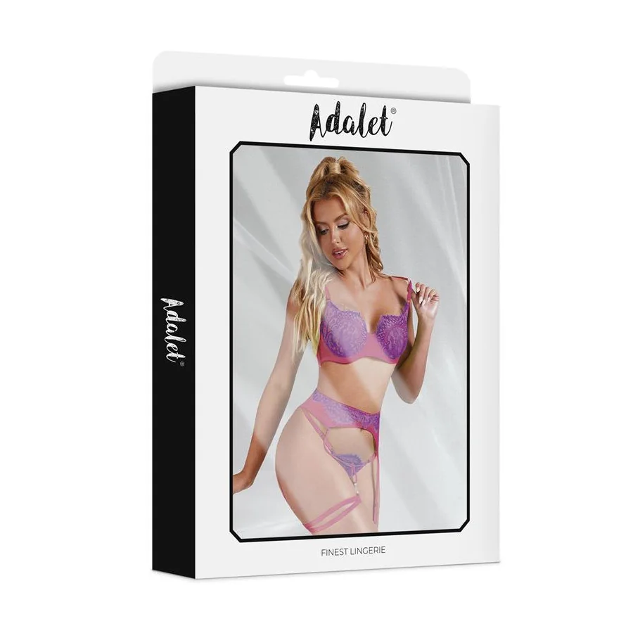 Stella Set Sujetador Tanga Liguero y Liga Purpura y Rosa