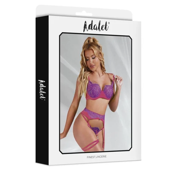 Stella Set Sujetador Tanga Liguero y Liga Purpura y Rosa