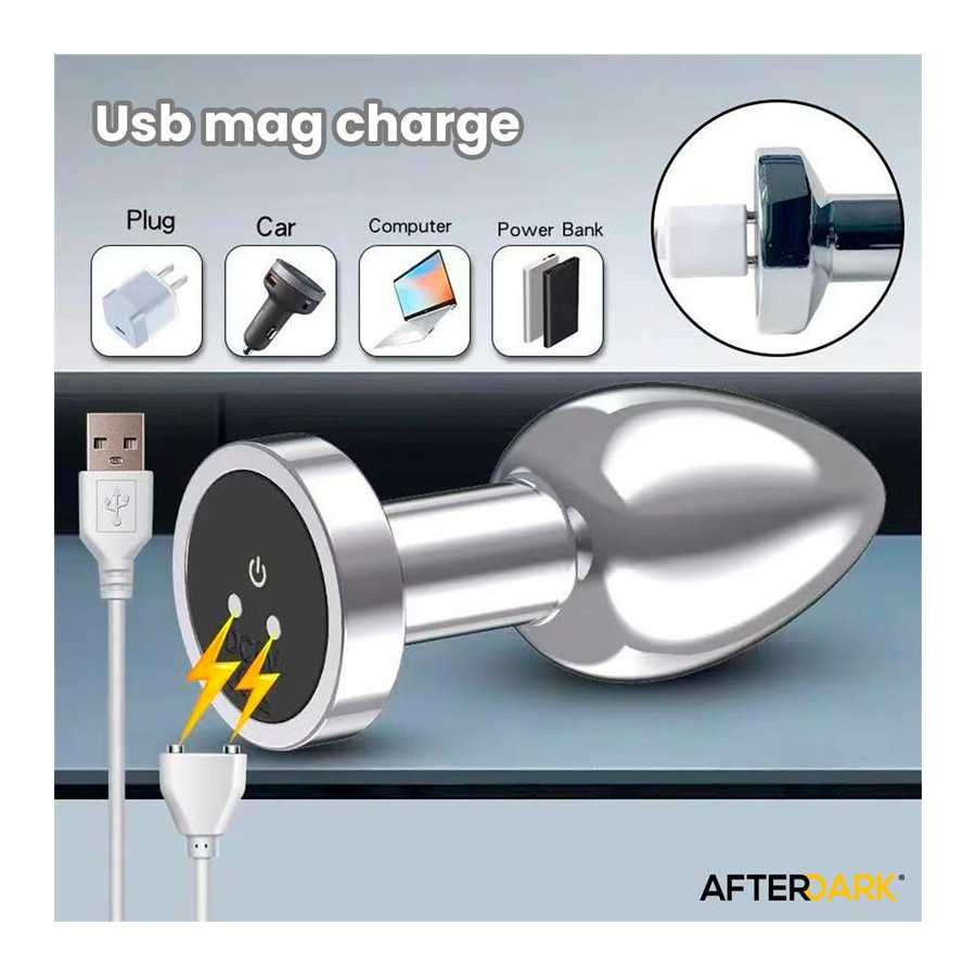 Dimpor Plug Anal Cromado con Vibracion USB Magnetico Talla S