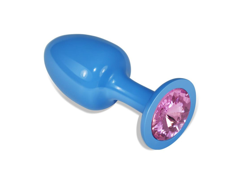 Plug Anal de Metal Azul Rosebud con Joya Rosa Plug Anal de Metal Azul Rosebud con Joya Rosa