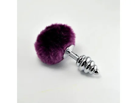 Plug Anal de Metal en Espiral con Pompon Purpura