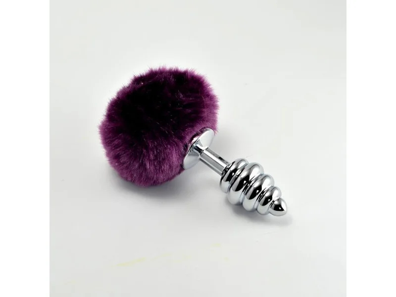 Plug Anal de Metal en Espiral con Pompon Purpura