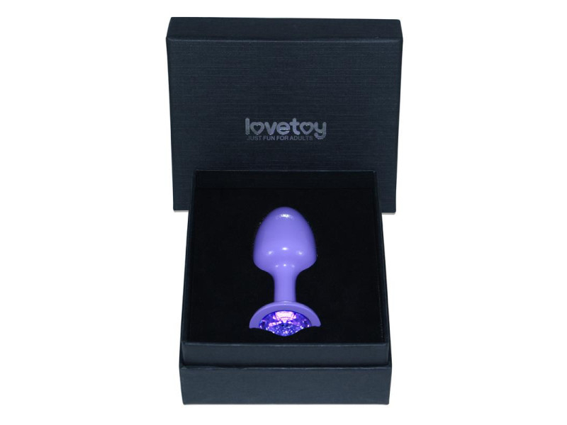 Plug Anal de Metal Purpura Rosebud con Joya Azul