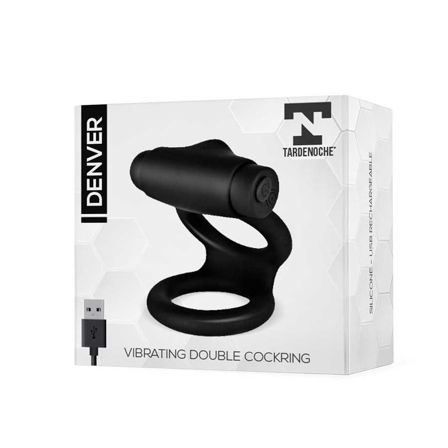 Denver Anillo Doble con Bala Vibradora USB Silicona Negro