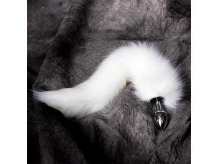 Plug Anal Metal con Cola de Zorro Sedoso 40 cm Blanco Plug Anal Metal con Cola de Zorro Sedoso 40 cm Blanco