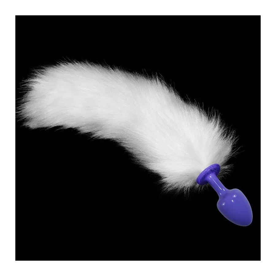 Plug Anal de Metal Purpura con Cola Blanco Plug Anal de Metal Purpura con Cola Blanco