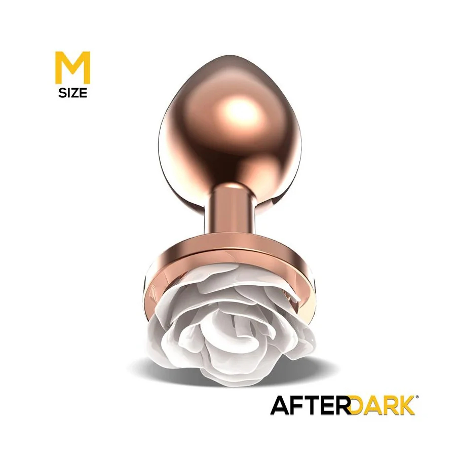 Plug Anal de Metal Oro Rosa con Rosa Blanca en la Base Talla M