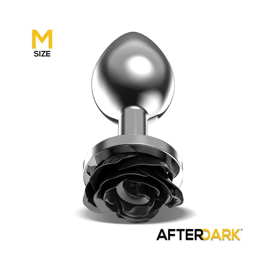 Plug Anal de Metal con Rosa Negra en la Base Talla M