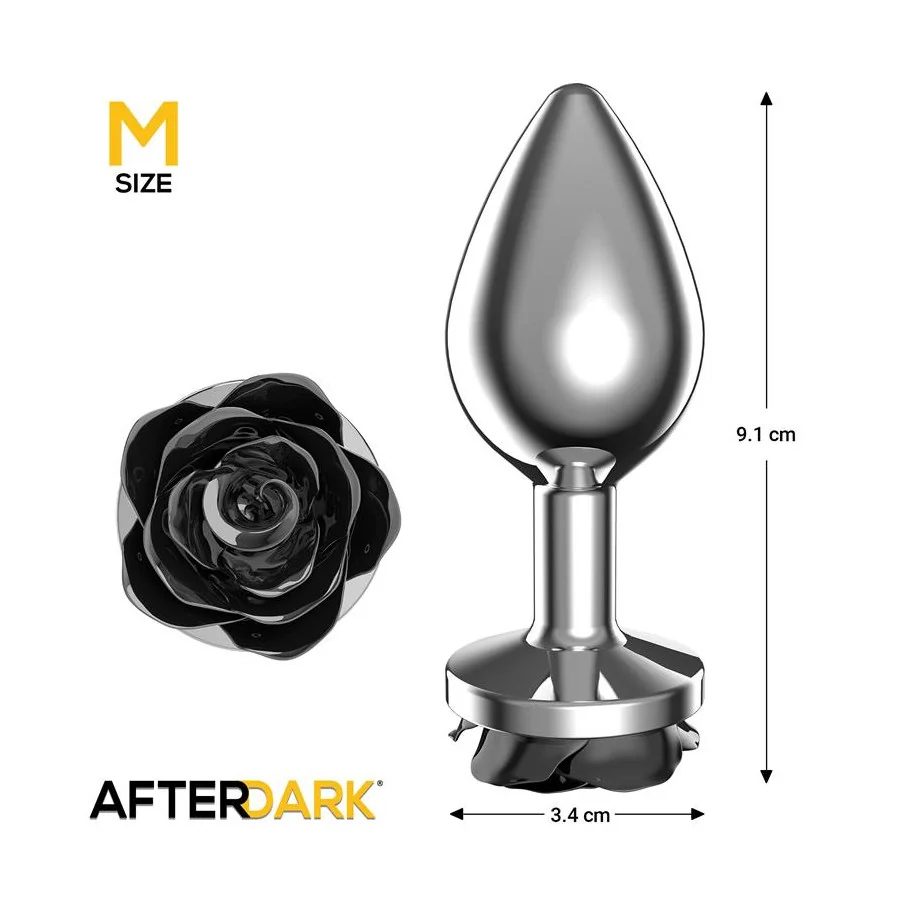 Plug Anal de Metal con Rosa Negra en la Base Talla M